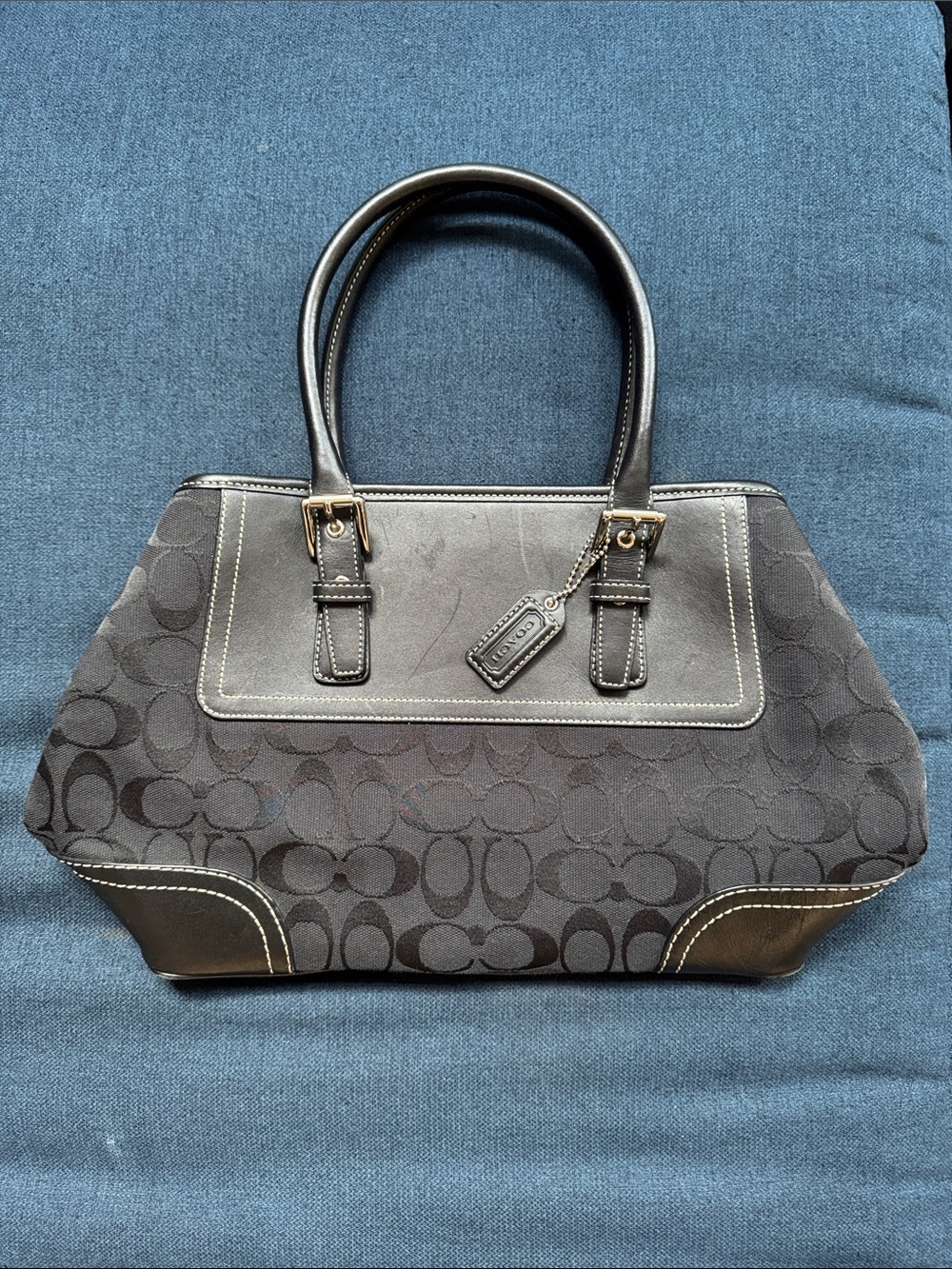 Coach Hampton Signature Jacquard Satchel (F11220) — Black